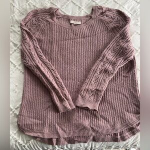 LOFT Mauve Cable-Detail Crewneck Sweater